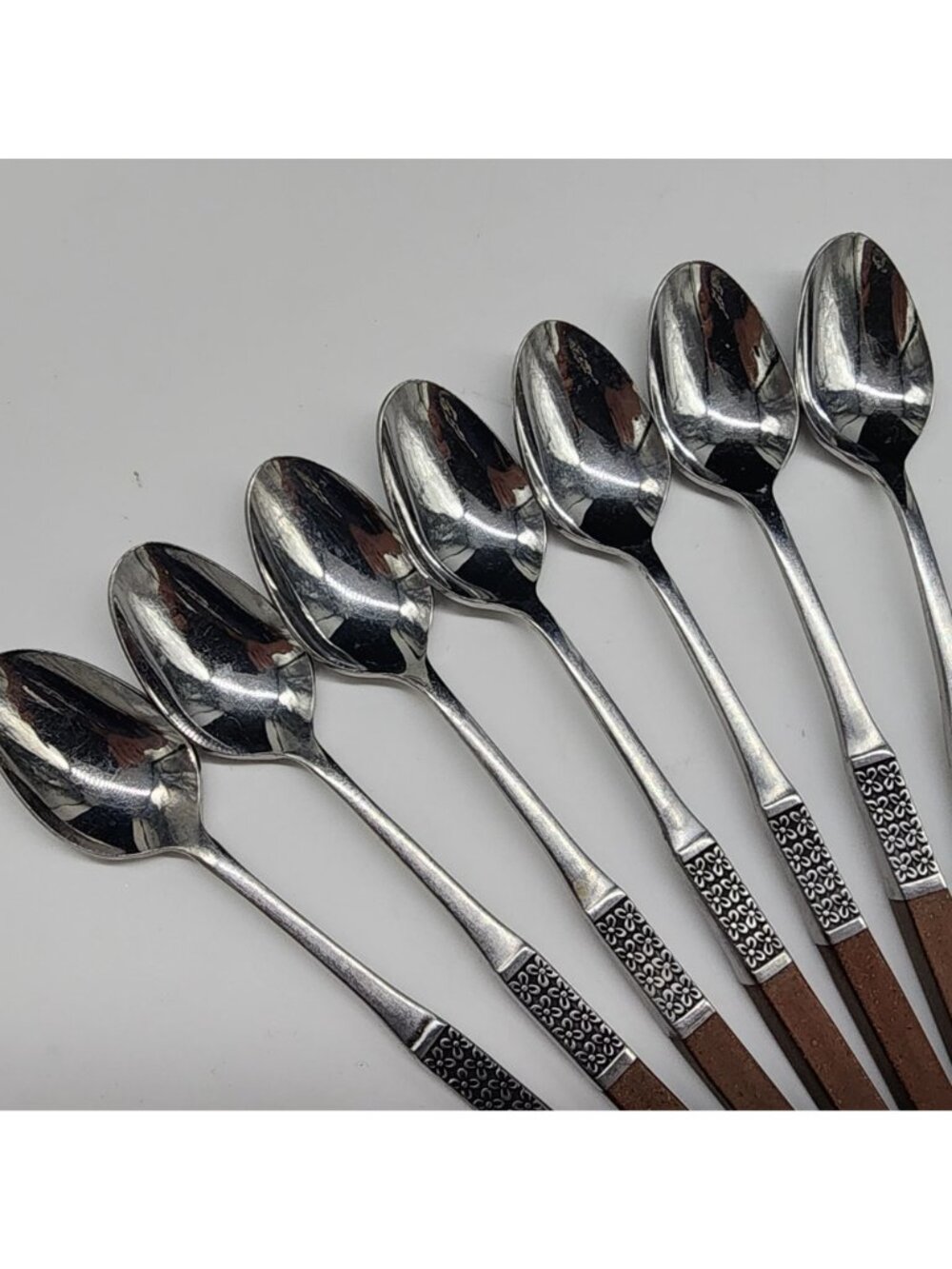 Oneida Northland Stainless Wood Handle Iced Tea Spoons Lot of 7 - Picture 3 of 5